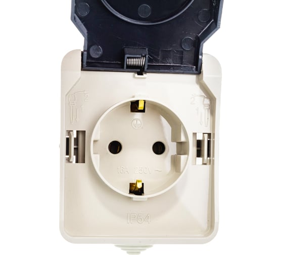 Розетка Smartbuy 1-местная с заземлением 16А с крышкой, IP54 Сатурн SBE-04w-16-S1-Z