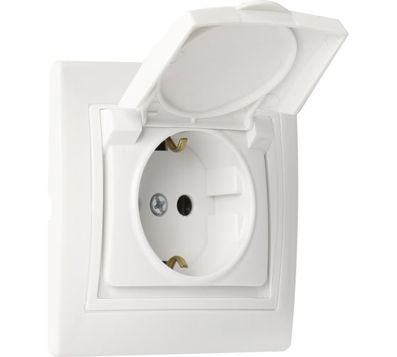 Розетка Smartbuy 1-местная с заземлением с крышкой 16А белая, керамика Венера SBE-01w-16-S1-1ZK-c