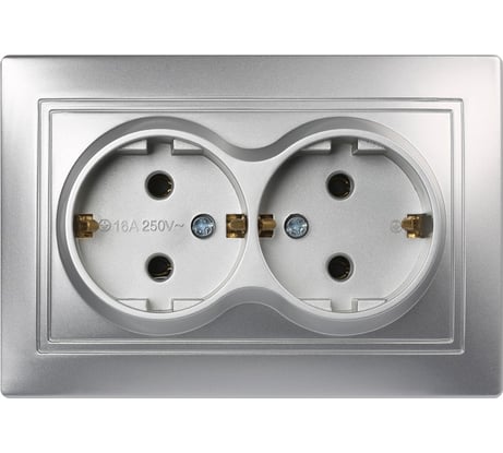Розетка Smartbuy 2-местная с заземлением 16А серебро, Венера SBE-01s-16-S2-Z-c