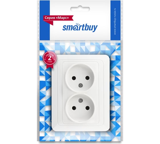 Розетка Smartbuy 2-местная без заземления 10А белая Марс SBE-02w-10-S2-N