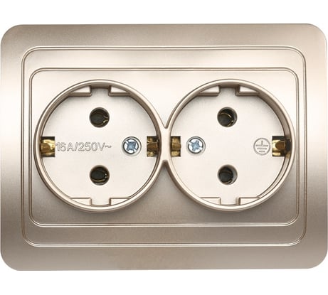 Розетка Smartbuy 2-местная с заземлением 16А шампань, Марс SBE-02c-16-S2-Z-c