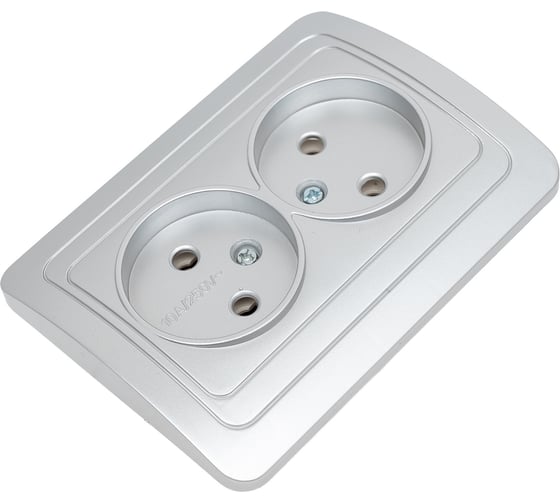 Розетка Smartbuy 2-местная без заземления 10А серебро, Марс SBE-02s-10-S2-N-c