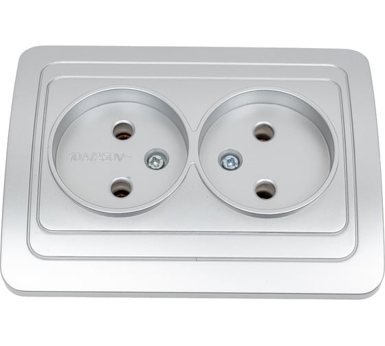 Розетка Smartbuy 2-местная без заземления 10А серебро, Марс SBE-02s-10-S2-N-c