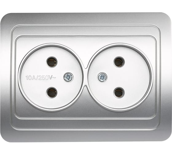 Розетка Smartbuy 2-местная без заземления 10А серебро, Марс SBE-02s-10-S2-N-c