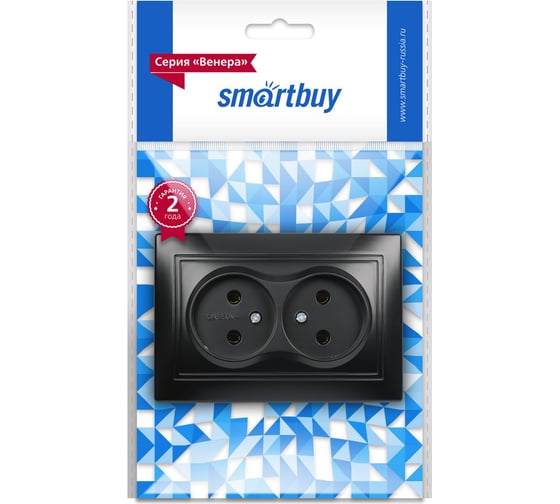 Розетка Smartbuy 2-местная без заземления 10А черная, Венера SBE-01b-10-S2-N-c