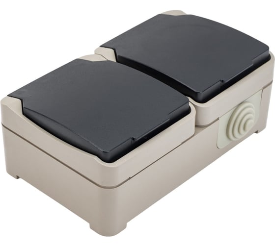 Розетка Smartbuy 2-местная с заземлением 16А с крышкой, IP54 Сатурн SBE-04w-16-S2-Z