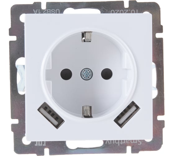 Розетка Smartbuy с заземлением и 2-мя USB 16А белая Нептун SBE-05w-16-S1-USB