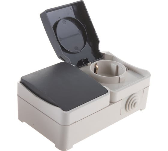 Блок розетка+выключатель Smartbuy IP54 Сатурн SBE-04w-16-SWS