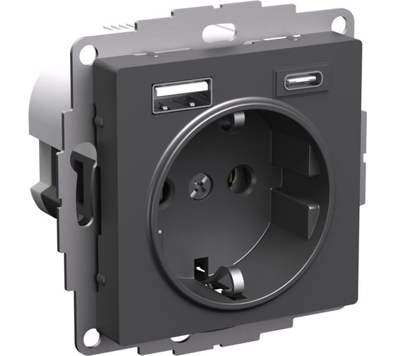 Механизм розетки 16а с 2 usb a+c Systeme Electric Atlasdesign базальт 5в/2,4а/3,0а, 2x5в/1,5а, ATN001432