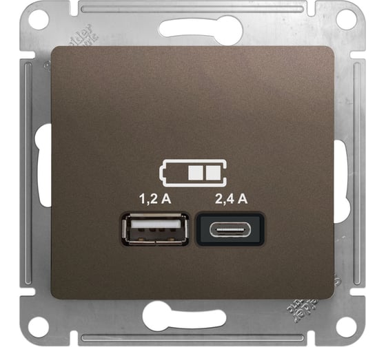 usb розетка a+с Systeme Electric Glossa шоколад 5в/2,4а, 2x5в/1,2 а GSL000839