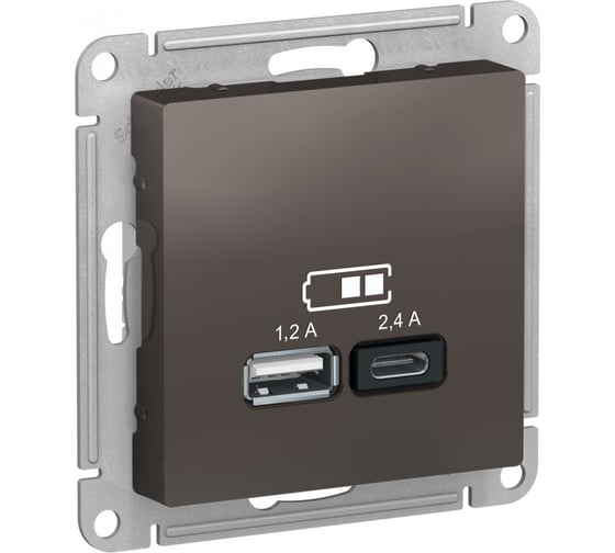 usb розетка a+с Systeme Electric Atlasdesign мокко 5в/2,4а, 2x5в/1,2а ATN000639