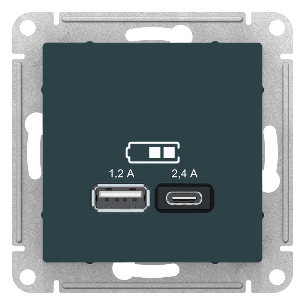 usb розетка a+с Systeme Electric Atlasdesign изумруд 5в/2,4 а, 2x5в/1,2 ...