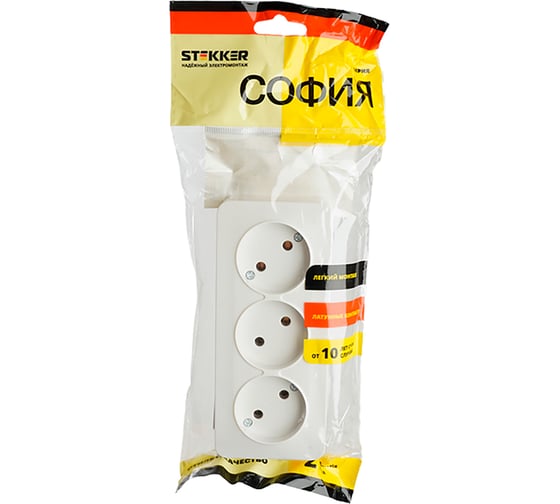 3-местная розетка STEKKER б/з открытой установки 250в, 10а, ip20, серия софия, белый, mst10-13-01, 49305