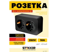 2-местная розетка STEKKER с/з открытой установки 250в, 16а, ip20, серия софия, черный, mst16-12-02 49316 31122942