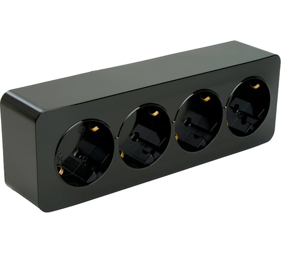 4-местная розетка STEKKER с/з открытой установки 250в, 16а, ip20, серия софия, черный, mst16-14-02 49320