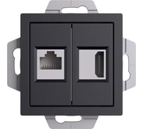 Механизм двойной розетки Systeme Electric Atlasdesign карбон hdmi+rj45, кат.5е, ATN001082