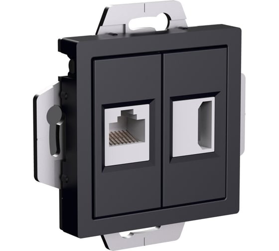 Механизм двойной розетки Systeme Electric Atlasdesign карбон hdmi+rj45, кат.5е, ATN001082