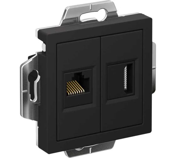 Механизм двойной розетки Systeme Electric Atlasdesign карбон hdmi+rj45, кат.5е, ATN001082 1