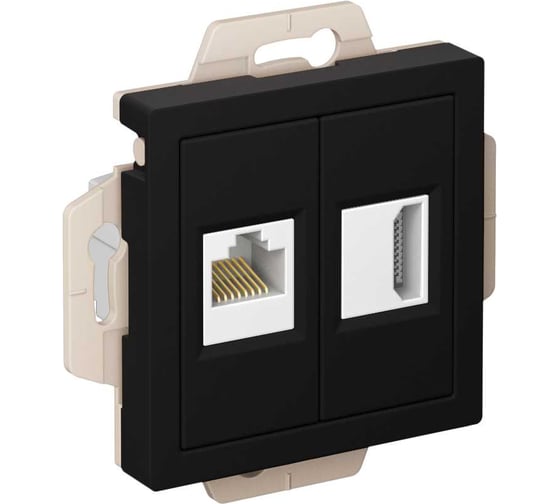 Механизм двойной розетки Systeme Electric Atlasdesign карбон hdmi+rj45, кат.5е, ATN001082