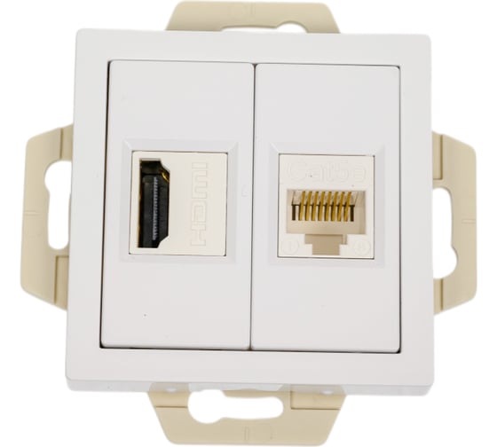 Механизм двойной розетки Systeme Electric Atlasdesign белый hdmi+rj45, кат.5е, ATN000182