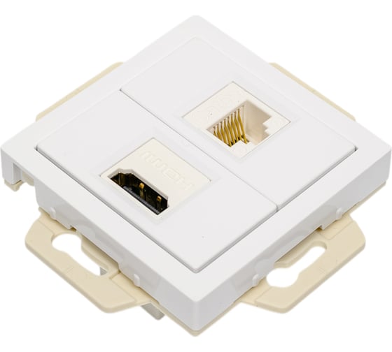 Механизм двойной розетки Systeme Electric Atlasdesign белый hdmi+rj45, кат.5е, ATN000182
