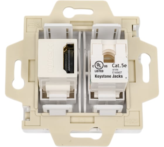 Механизм двойной розетки Systeme Electric Atlasdesign белый hdmi+rj45, кат.5е, ATN000182