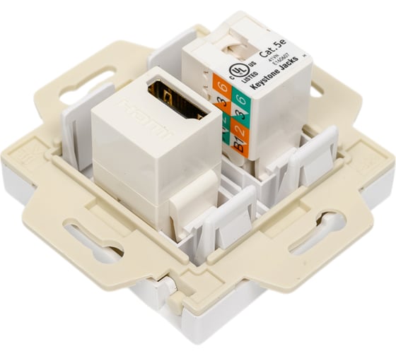 Механизм двойной розетки Systeme Electric Atlasdesign белый hdmi+rj45, кат.5е, ATN000182