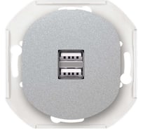 Розетка Aling-Conel EON USB-зарядное устройство, двойная 2xUSB А+А 250V/5V 2.1A, механизм, серебряная E6161.S