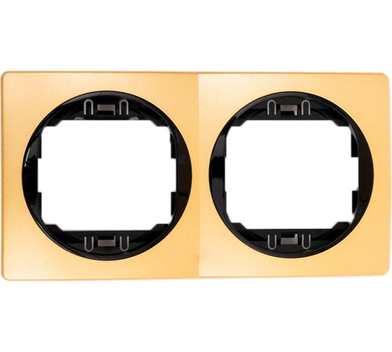 2-местная горизонтальная рамка Aling-Conel EON золото с черной вставкой E6701.GE 1