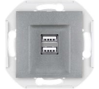 Розетка Aling-Conel PRESTIGE USB-зарядное устройство, двойная 2xUSB А+А 250V/5V 2.1A, механизм, серебряная 60161.S