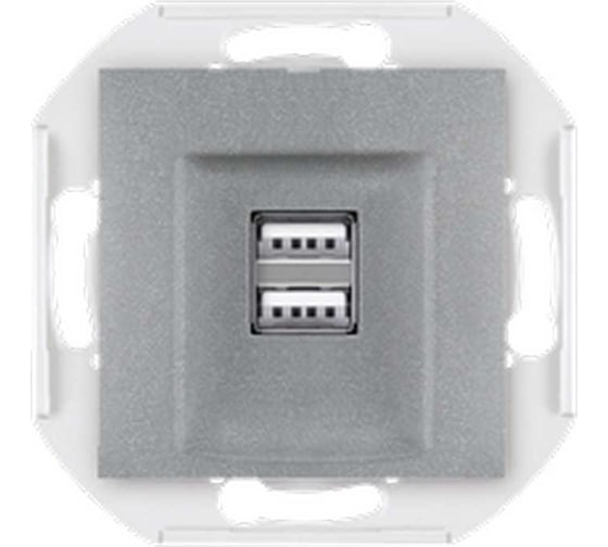 Розетка Aling-Conel PRESTIGE USB-зарядное устройство, двойная 2xUSB А+А 250V/5V 2.1A, механизм, серебряная 60161.S 1