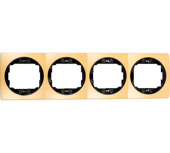 4-местная горизонтальная рамка Aling-Conel EON золото с черной вставкой E6704.GE 1