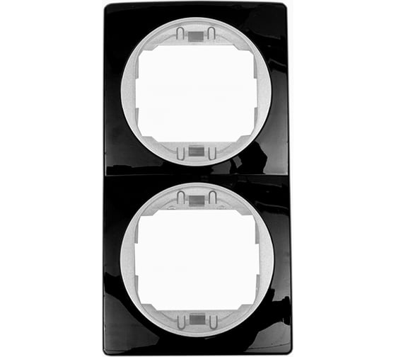 2-местная вертикальная рамка Aling-Conel EON черная с серебряной вставкой E6711.ES 1