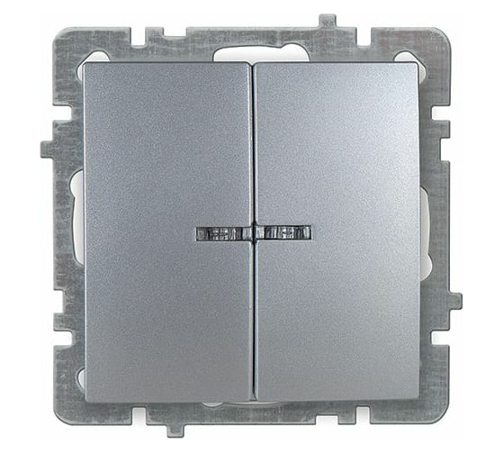 Выключатель Nilson Selene 2 клавишный с подсветкой серебро 23131004 1