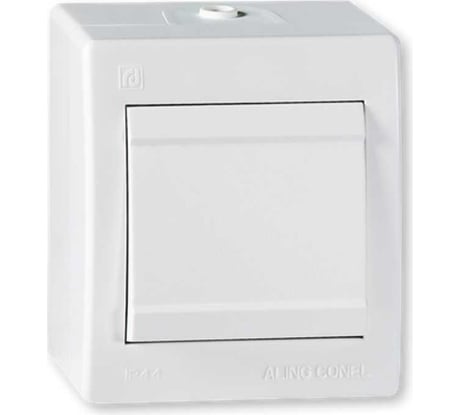 1-клавишный однополюсный накладной выключатель Aling-conel POWER IP44 10AX 250V белый арт. 251.00