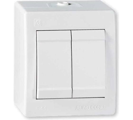 Выключатель Aling-conel POWER 2-клавишный накладной IP44 10AX 250V белый арт. 252.00 1