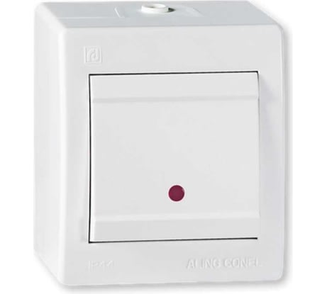 Aling-conel POWER Выключатель 1-клавишный с индикацией накладной IP44 10 AX 250V белый арт. 2511.00