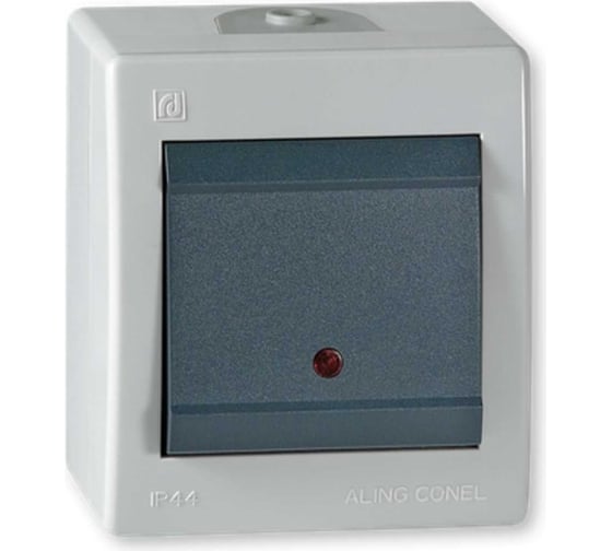Выключатель Aling-conel POWER 1-клавишный с индикацией накладной IP44 10 AX 250V серый-графитовый арт. 2511.1A