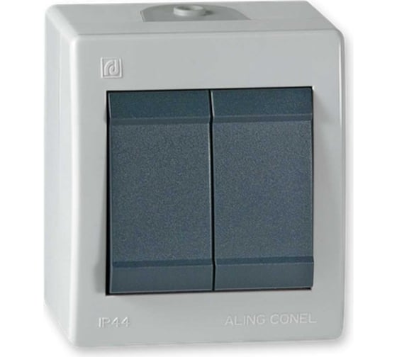 Выключатель Aling-conel POWER набор 2 шт. 2-клавишный накладной IP44 10AX 250V серый-графитовый арт. 252.1A Н2