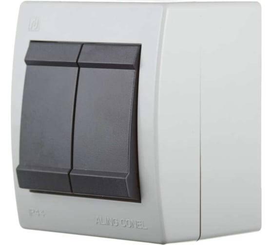 Выключатель Aling-conel POWER набор 2 шт. 2-клавишный накладной IP44 10AX 250V серый-графитовый арт. 252.1A Н2