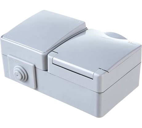 Горизонтальный блок: розетка + выключатель ЭРА Эксперт 11760103 IP65, 16A, 250В, ОУ Б0035993