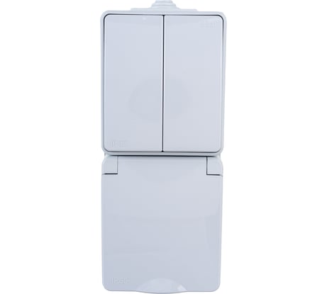 Блок: розетка + вертикальный двойной выключатель ЭРА Эксперт 11760803 IP65, 16A250В, ОУ Б0035999