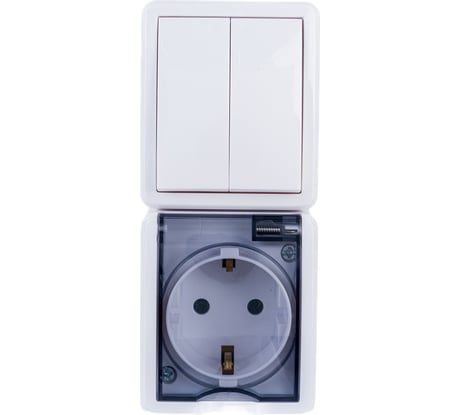 Вертикальный блок: розетка+двойной выключатель ЭРА Эксперт 11740801 IP54, 16A, 250В, ОУ Б0036006