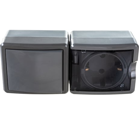 Вертикальный блок: розетка + выключатель ЭРА 11740703, IP54, 16A250В, ОУ, Эксперт Б0036005