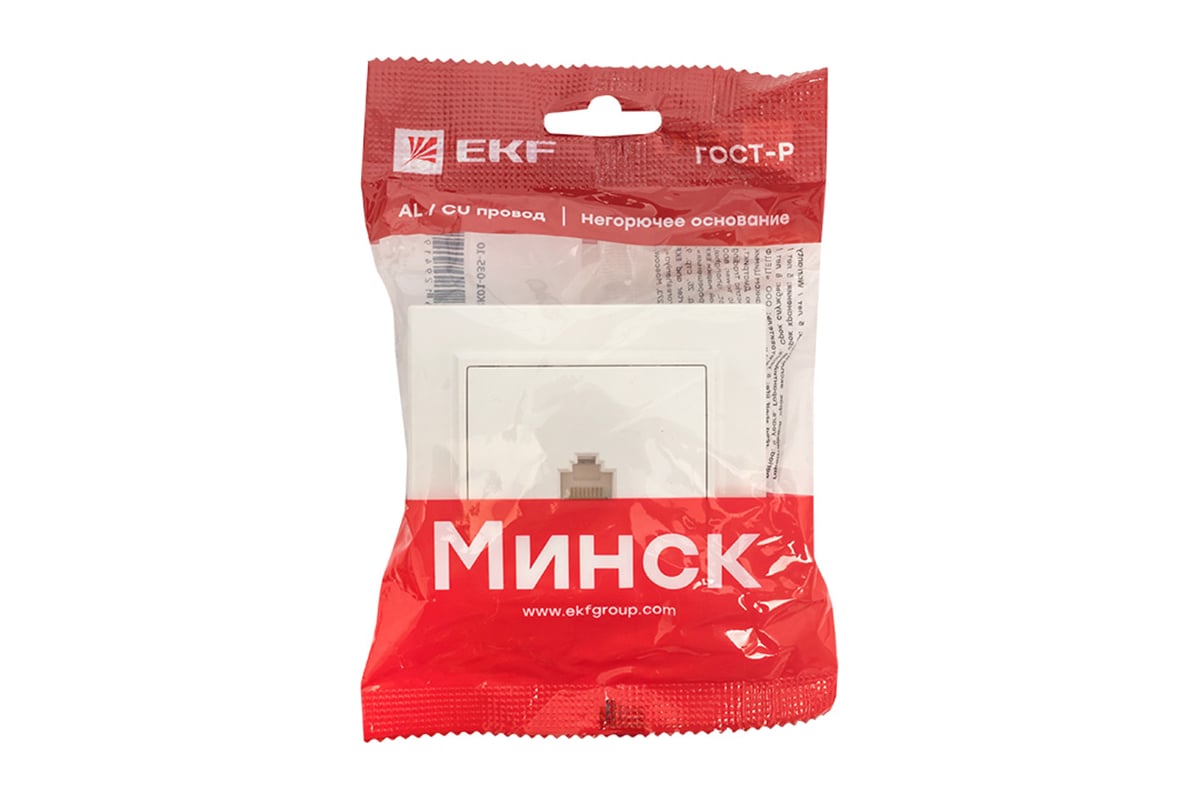 Розетка EKF Минск RJ-45 1-местная СП белая Basic ERK01-035-10