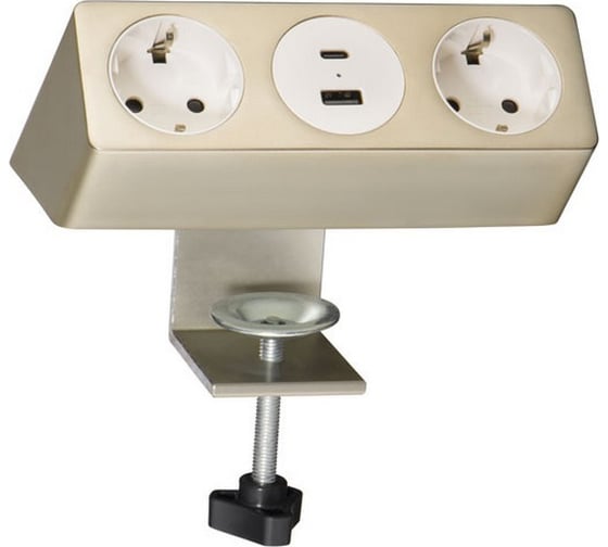Розеточный блок на струбцине Mebax 10A 2 секции Серебро+Черный 1 (USB + Type C) 00-00002739