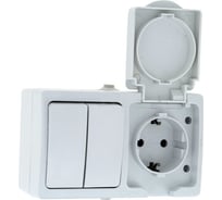 Блок EKF розетка-выключатель 2-кл. 16А с/з с крышкой IP54 белая, Венеция PROxima SQEVRV16-052-10-540