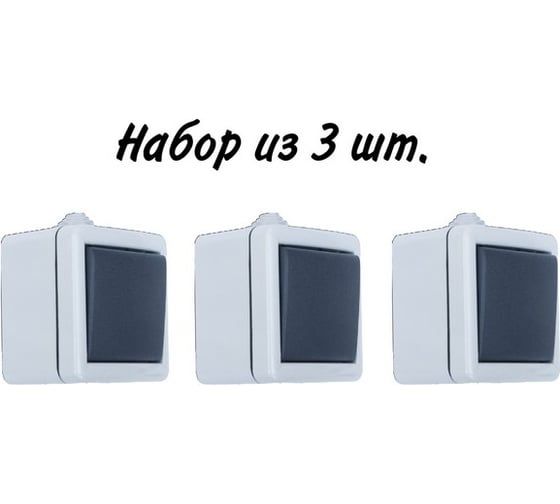 Выключатель Aling-conel ARMOR /набор 3 шт./ 1-клавишный однополюсный накладной металлический IP55 10AX 250V серый-графитовый /арт. / 281.1A Н3