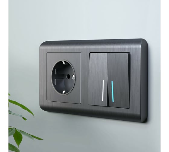 Двухклавишный выключатель Werkel W1120104 с подсветкой (графит рифленый) a050747