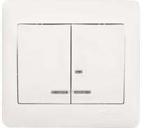 Двухклавишный выключатель с индикатором EKF София, 10А, белый Simple SQELV10-123-10